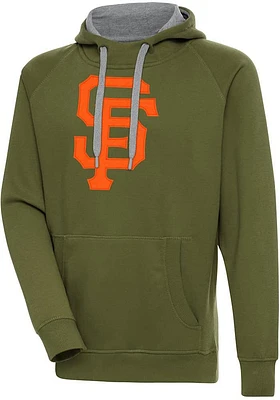 Antigua San Francisco Giants Mens Olive Full Front Victory Long Sleeve Hoodie