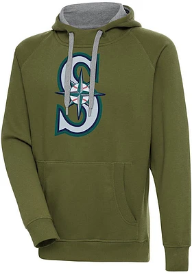 Antigua Seattle Mariners Mens Olive Full Front Victory Long Sleeve Hoodie