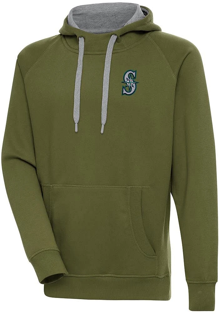 Antigua Seattle Mariners Mens Olive Victory Long Sleeve Hoodie