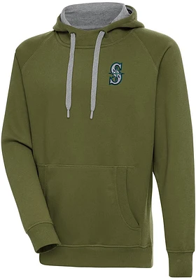 Antigua Seattle Mariners Mens Olive Victory Long Sleeve Hoodie