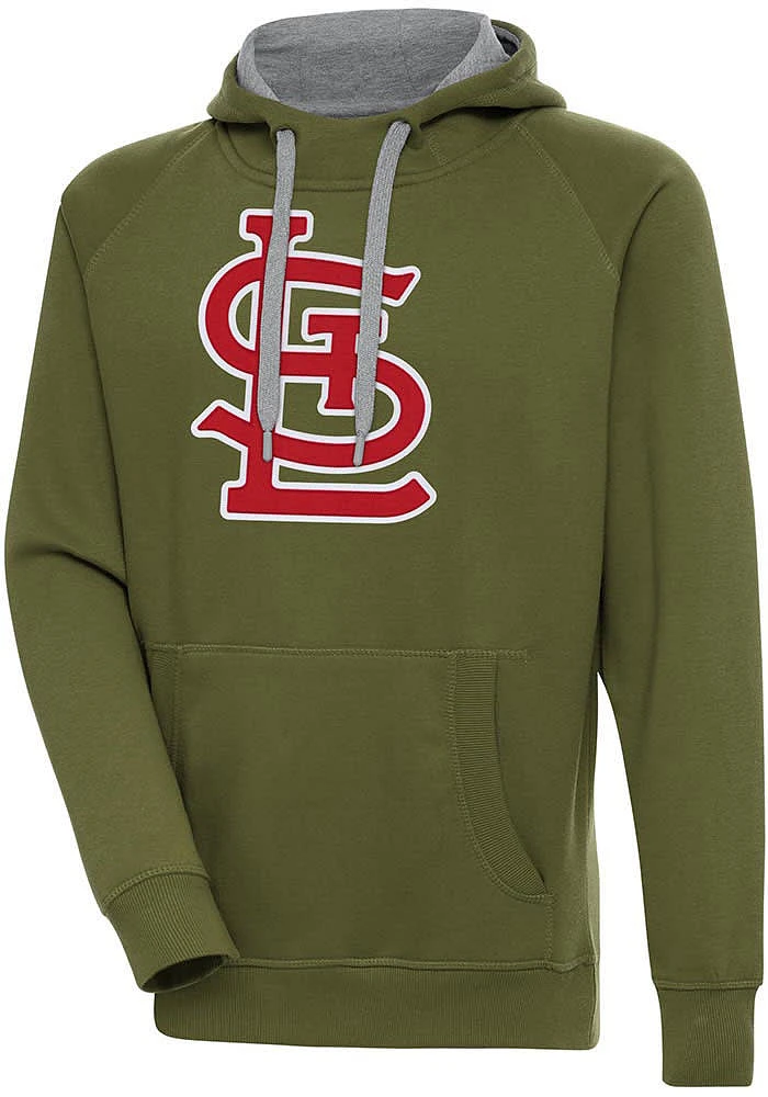 Antigua St Louis Cardinals Mens Olive Full Front Victory Long Sleeve Hoodie