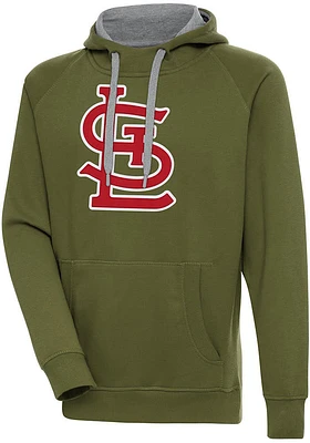 Antigua St Louis Cardinals Mens Olive Full Front Victory Long Sleeve Hoodie