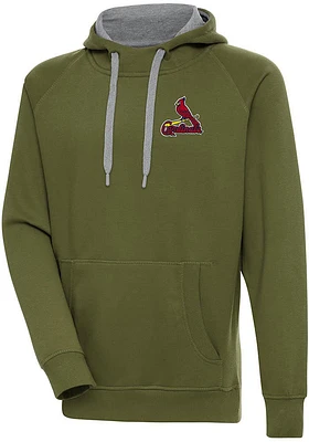 Antigua St Louis Cardinals Mens Olive Victory Long Sleeve Hoodie