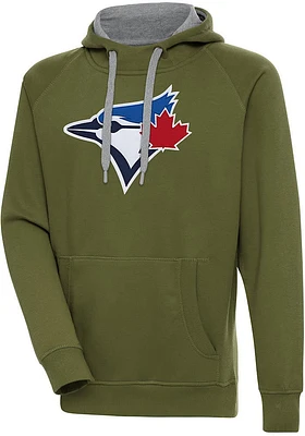 Antigua Toronto Blue Jays Mens Olive Full Front Victory Long Sleeve Hoodie