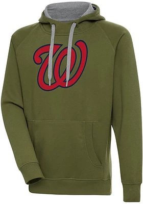 Antigua Washington Nationals Mens Olive Full Front Victory Long Sleeve Hoodie