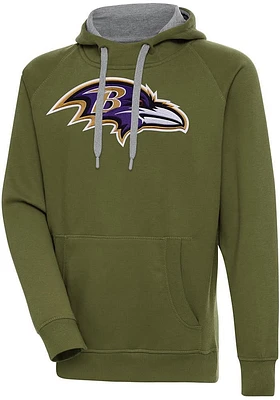 Antigua Baltimore Ravens Mens Olive Full Front Victory Long Sleeve Hoodie