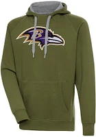 Antigua Baltimore Ravens Mens Olive Full Front Victory Long Sleeve Hoodie