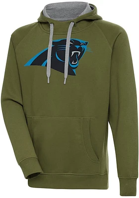 Antigua Carolina Panthers Mens Olive Full Front Victory Long Sleeve Hoodie