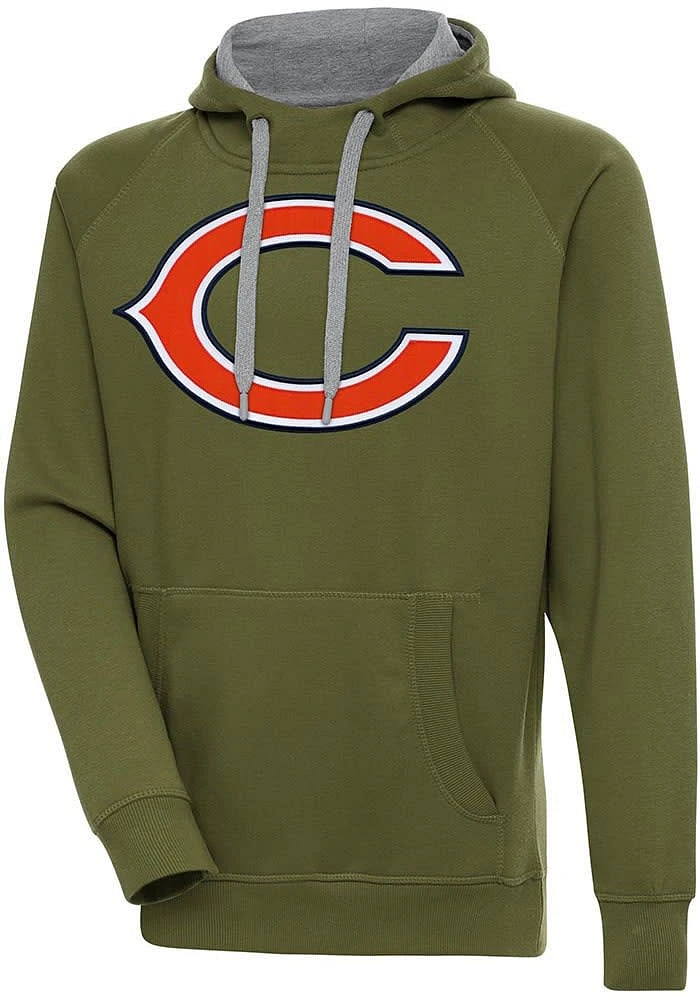 Antigua Chicago Bears Mens Olive Full Front Victory Long Sleeve Hoodie