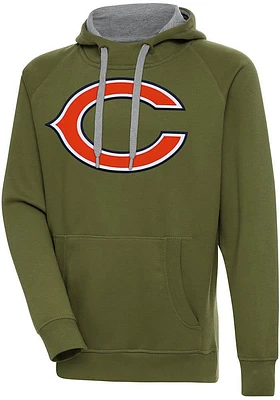 Antigua Chicago Bears Mens Olive Full Front Victory Long Sleeve Hoodie