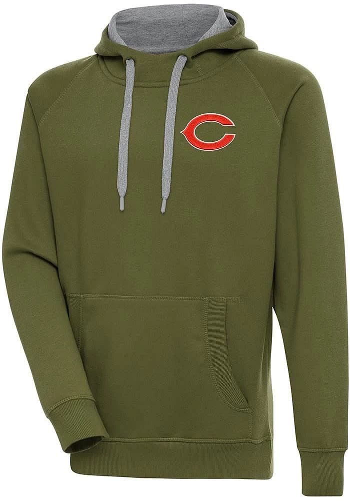 Antigua Chicago Bears Mens Olive C Logo Victory Long Sleeve Hoodie