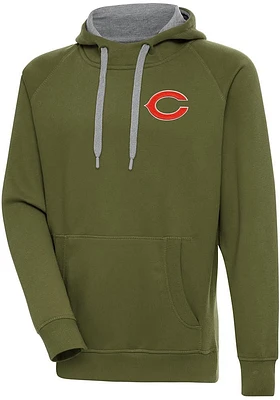 Antigua Chicago Bears Mens Olive C Logo Victory Long Sleeve Hoodie