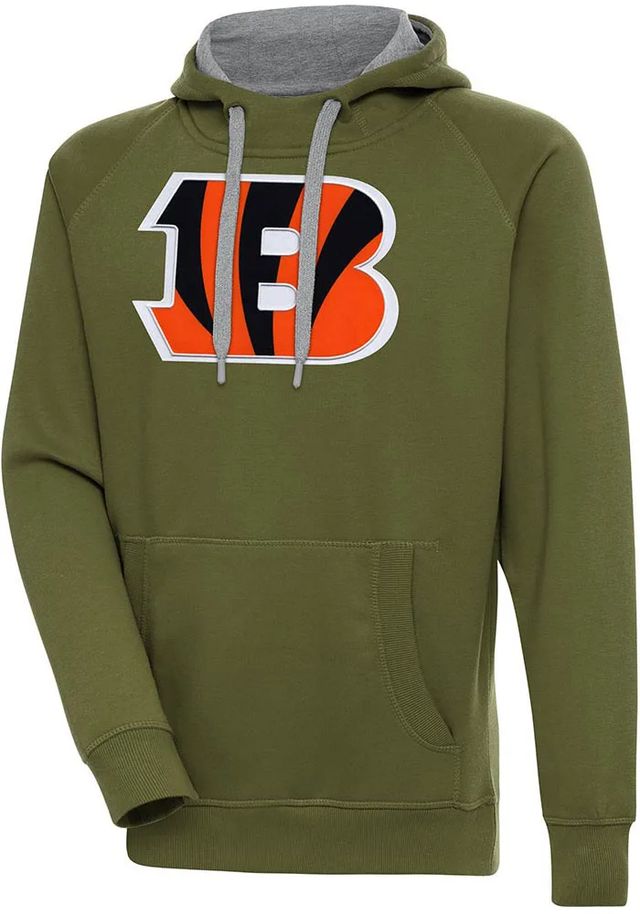 Antigua Cincinnati Bengals Mens Olive Full Front Alternate Victory Long Sleeve Hoodie