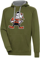 Antigua Cleveland Browns Mens Olive Full Front Classic Victory Long Sleeve Hoodie