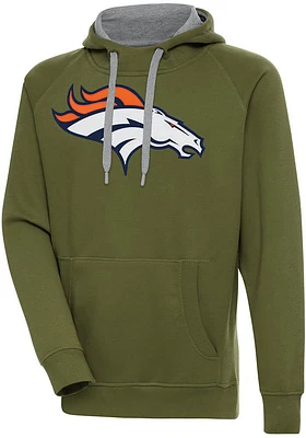 Antigua Denver Broncos Mens Olive Full Front Victory Long Sleeve Hoodie