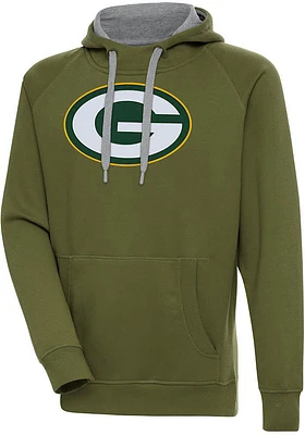 Antigua Green Bay Packers Mens Olive Full Front Victory Long Sleeve Hoodie