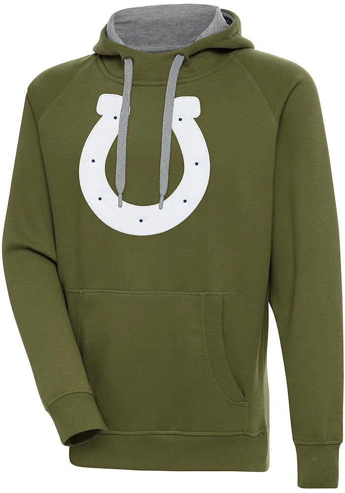 Antigua Indianapolis Colts Mens Olive Full Front Victory Long Sleeve Hoodie