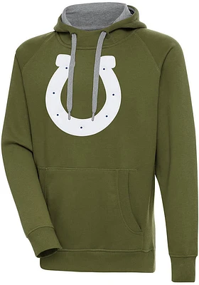 Antigua Indianapolis Colts Mens Olive Full Front Victory Long Sleeve Hoodie