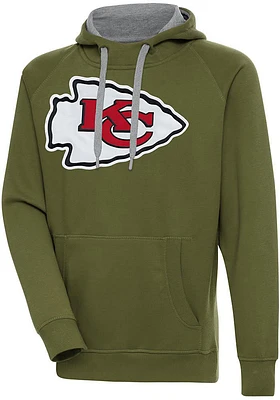 Antigua Kansas City Chiefs Mens Olive Full Front Victory Long Sleeve Hoodie