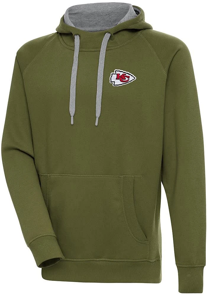 Antigua Kansas City Chiefs Mens Olive Victory Long Sleeve Hoodie