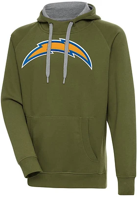 Antigua Los Angeles Chargers Mens Olive Full Front Victory Long Sleeve Hoodie