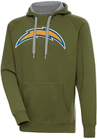 Antigua Los Angeles Chargers Mens Olive Full Front Victory Long Sleeve Hoodie