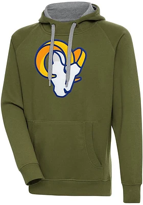 Antigua Los Angeles Rams Mens Olive Full Front Icon Victory Long Sleeve Hoodie