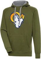 Antigua Los Angeles Rams Mens Olive Full Front Icon Victory Long Sleeve Hoodie