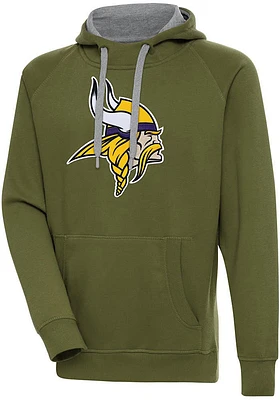 Antigua Minnesota Vikings Mens Olive Full Front Victory Long Sleeve Hoodie