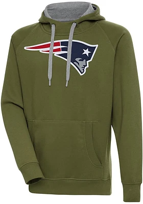 Antigua New England Patriots Mens Olive Full Front Victory Long Sleeve Hoodie