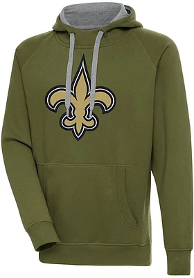 Antigua New Orleans Saints Mens Olive Full Front Victory Long Sleeve Hoodie