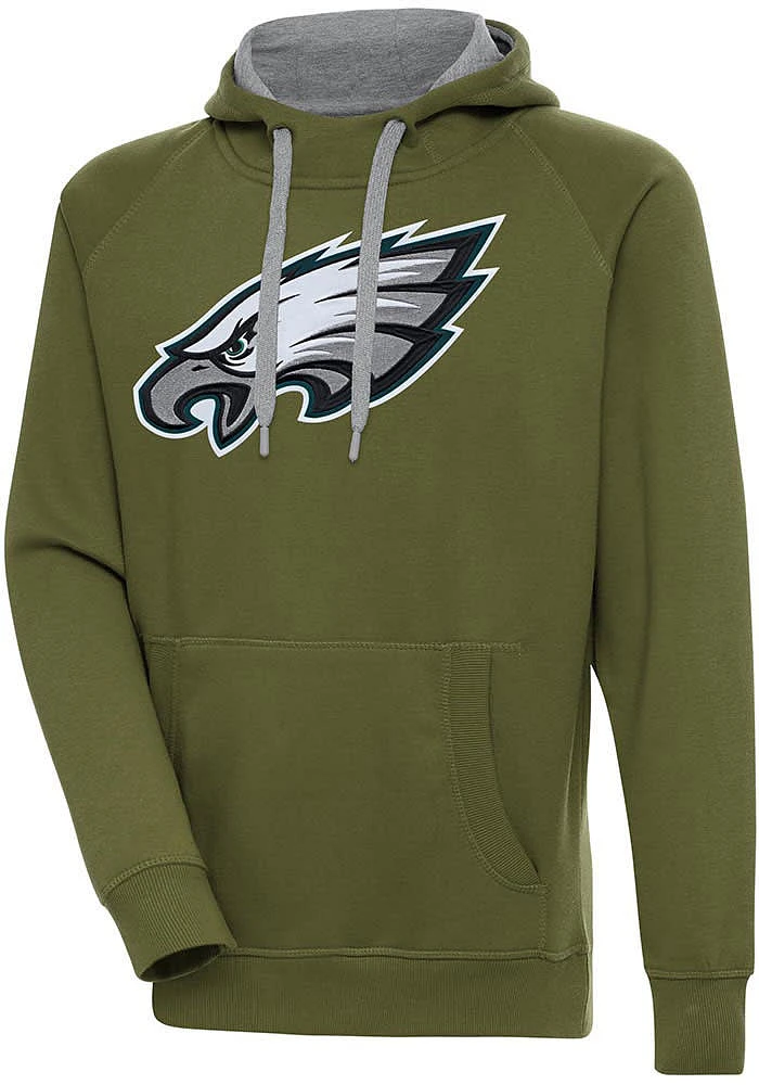 Antigua Philadelphia Eagles Mens Olive Full Front Victory Long Sleeve Hoodie