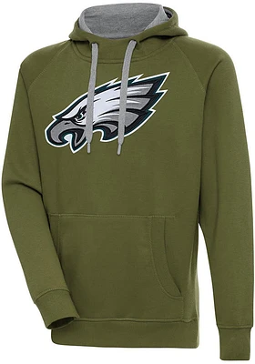 Antigua Philadelphia Eagles Mens Olive Full Front Victory Long Sleeve Hoodie