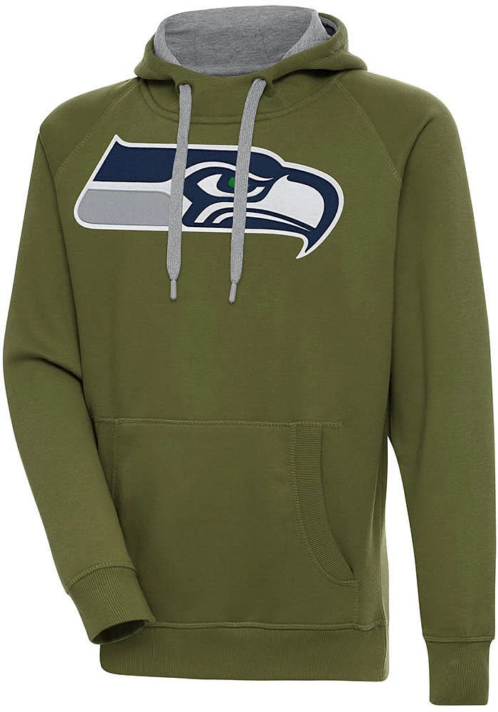 Antigua Seattle Seahawks Mens Olive Full Front Victory Long Sleeve Hoodie