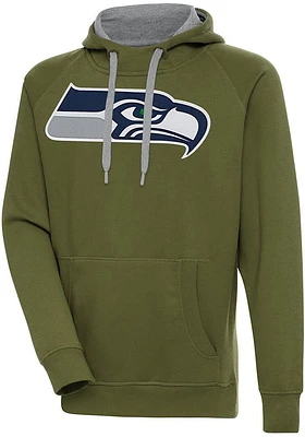 Antigua Seattle Seahawks Mens Olive Full Front Victory Long Sleeve Hoodie