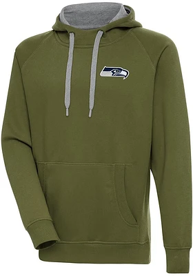 Antigua Seattle Seahawks Mens Olive Victory Long Sleeve Hoodie