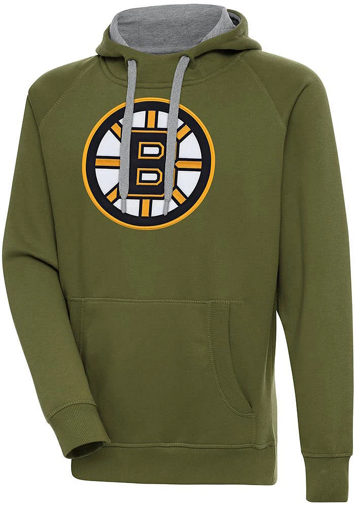 Antigua Boston Bruins Mens Olive Full Front Victory Long Sleeve Hoodie