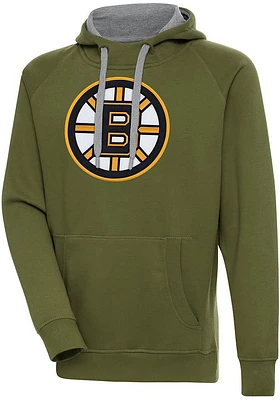 Antigua Boston Bruins Mens Olive Full Front Victory Long Sleeve Hoodie