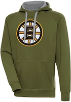 Antigua Boston Bruins Mens Olive Full Front Victory Long Sleeve Hoodie