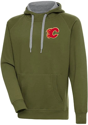 Antigua Calgary Flames Mens Olive Victory Long Sleeve Hoodie