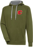Antigua Calgary Flames Mens Olive Victory Long Sleeve Hoodie