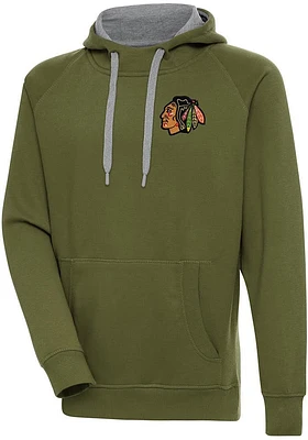 Antigua Chicago Blackhawks Mens Olive Victory Long Sleeve Hoodie