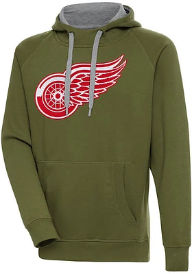 Antigua Detroit Red Wings Mens Olive Full Front Victory Long Sleeve Hoodie
