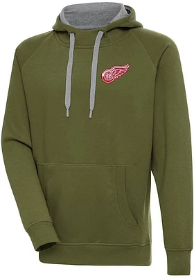 Antigua Detroit Red Wings Mens Olive Victory Long Sleeve Hoodie