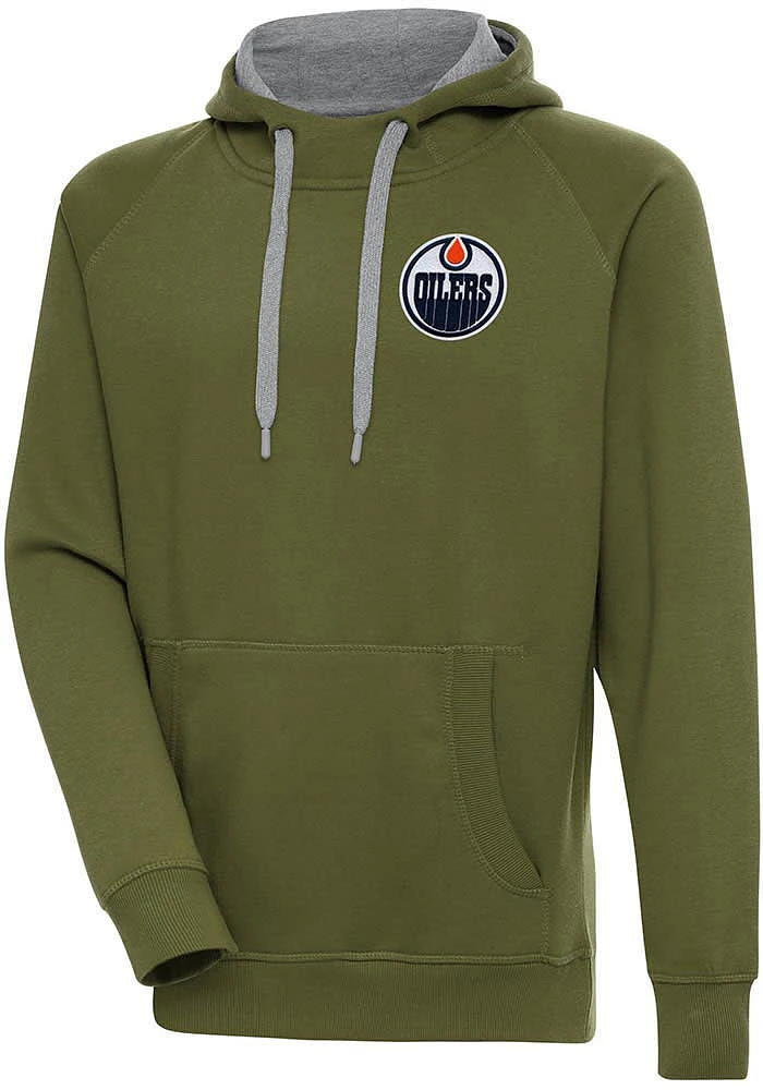 Antigua Edmonton Oilers Mens Olive Victory Long Sleeve Hoodie