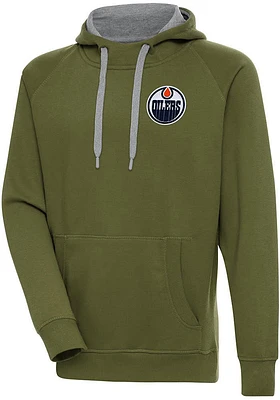 Antigua Edmonton Oilers Mens Olive Victory Long Sleeve Hoodie
