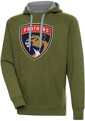 Antigua Florida Panthers Mens Olive Full Front Victory Long Sleeve Hoodie