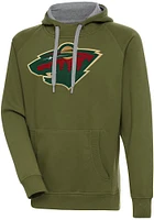Antigua Minnesota Wild Mens Olive Full Front Victory Long Sleeve Hoodie