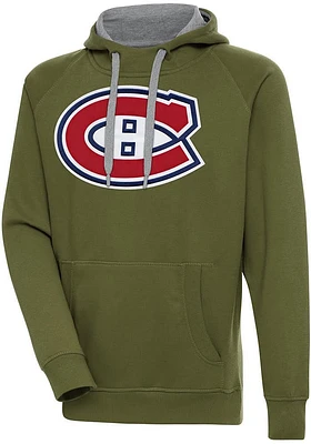 Antigua Montreal Canadiens Mens Olive Full Front Victory Long Sleeve Hoodie