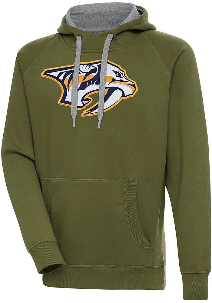 Antigua Nashville Predators Mens Olive Full Front Victory Long Sleeve Hoodie